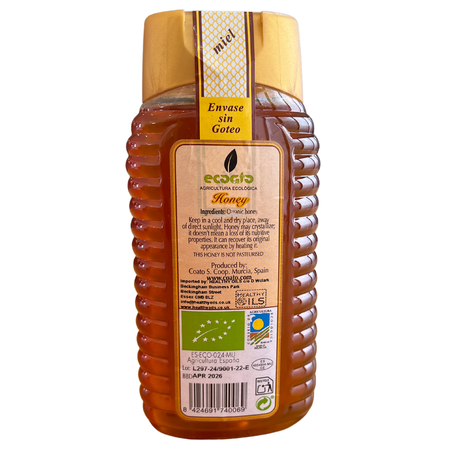 500g Spanish raw organic honey squeezy bottle - ECOATO